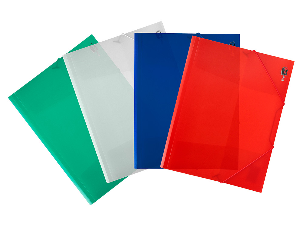 CARPETA LIDERPAPEL GOMAS TRES SOLAPAS POLIPROPILENO DIN A4 COLOR AZUL TRANSLUCIDO