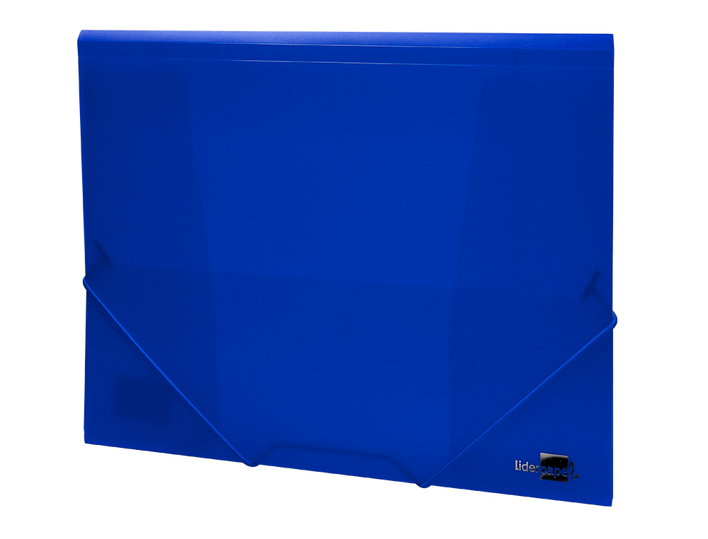 CARPETA LIDERPAPEL GOMAS TRES SOLAPAS POLIPROPILENO DIN A4 COLOR AZUL TRANSLUCIDO