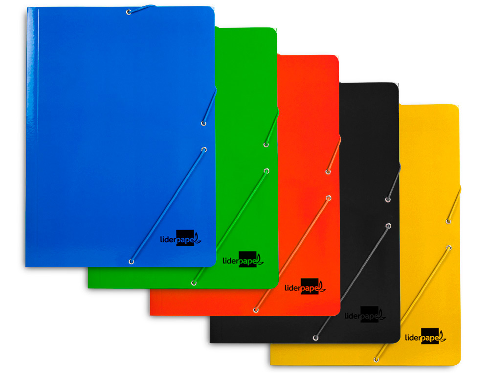 CARPETA LIDERPAPEL GOMAS TRES SOLAPAS CARTON PLASTIFICADO FOLIO COLORES SURTIDOS