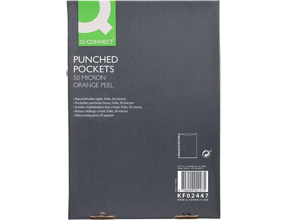 FUNDA MULTITALADRO Q-CONNECT FOLIO 50 MC PIEL DE NARANJA CAJA DE 100 UNIDADES