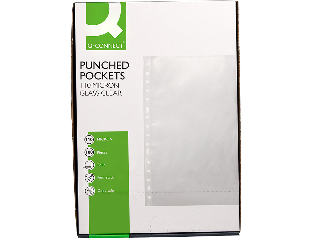 FUNDA MULTITALADRO Q-CONNECT FOLIO PVC 110 MICRAS CRISTAL CAJA 100 UNIDADES