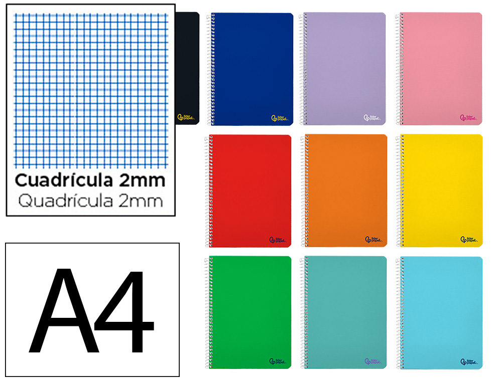 CUADERNO ESPIRAL LIDERPAPEL A4 SMART TAPA BLANDA 80H 75GR MILIMETRADO 2MM COLORES SURTIDOS