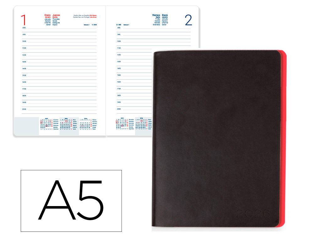 AGENDA ENCUADERNADA LIDERPAPEL SIFNOS A5 2026 ROJO PAPEL 70 GR FSC