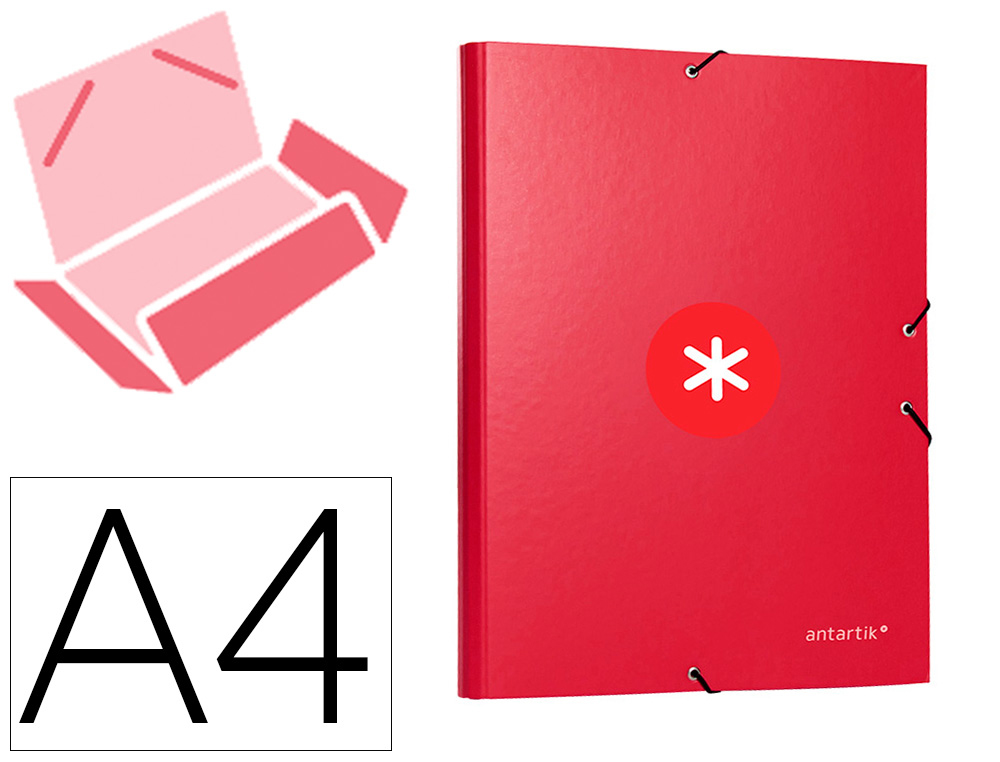 CARPETA ANTARTIK GOMAS TRES SOLAPAS CARTON FORRADO A4 COLOR FRAMBUESA